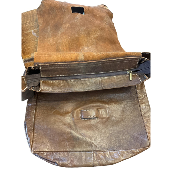 Men's Unbranded Brown Leather Messenger Bag One Size - Picture 3 of 5